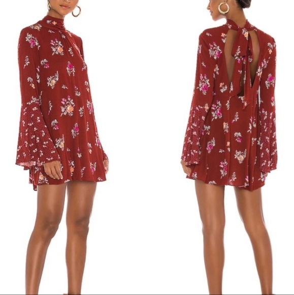 NWT Free People Talia Tunic Mini Dress Tiered Pink Multi Floral Boho -size small